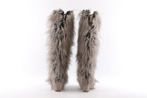 CHANEL GREY 2010 FAUX FUR KNEE HIGH BOOTS EU 40.5 UK 7.5 US 10.5