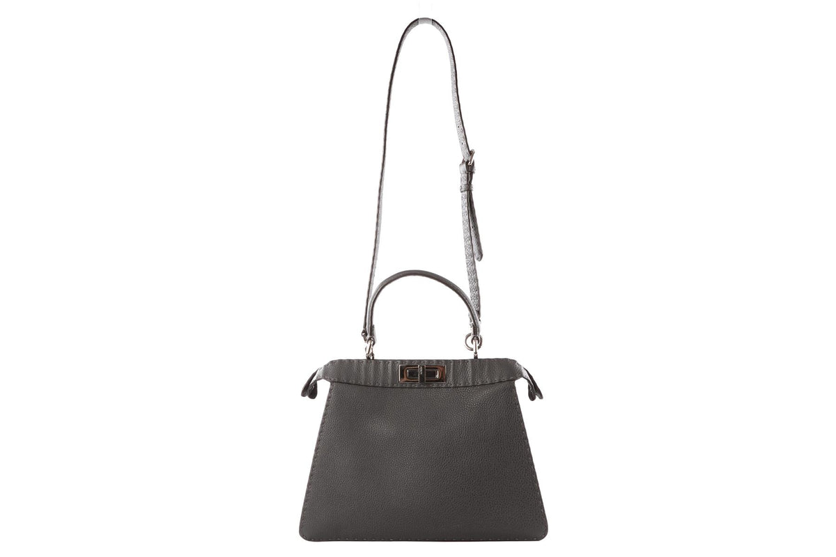 FENDI GREY PEEKABOO ISEEU MEDIUM LEATHER TOTE BAG