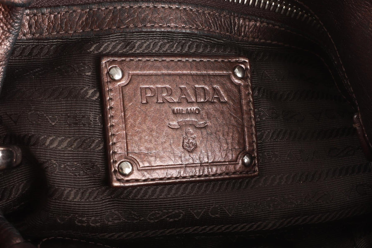 PRADA METALLIC GLACE MORDORE LEATHER SHOULDER BAG