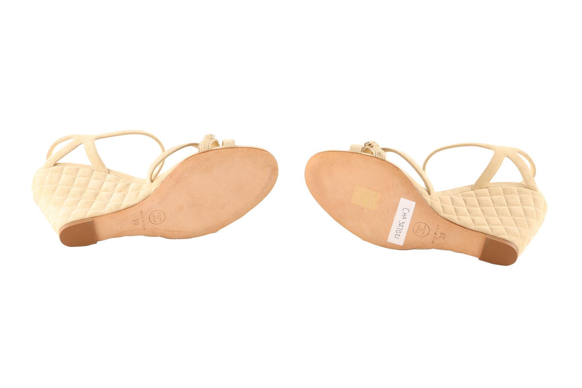 CHANEL BEIGE 2021 SUEDE WEDGE SANDALS EU 39 UK 6 US 9