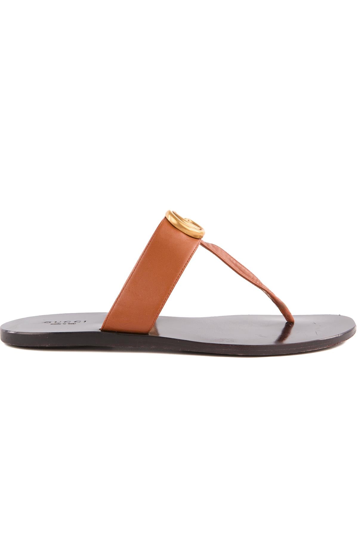 GUCCI BROWN GG LEATHER THONG SANDALS EU 38.5 UK 5.5 US 8.5