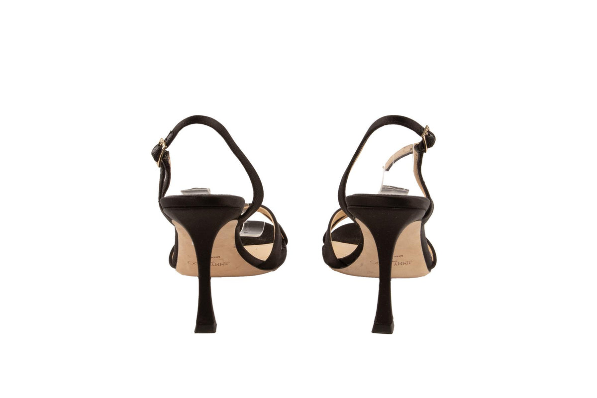 JIMMY CHOO BLACK SATIN SANDALS EU 40 UK 7 US 10