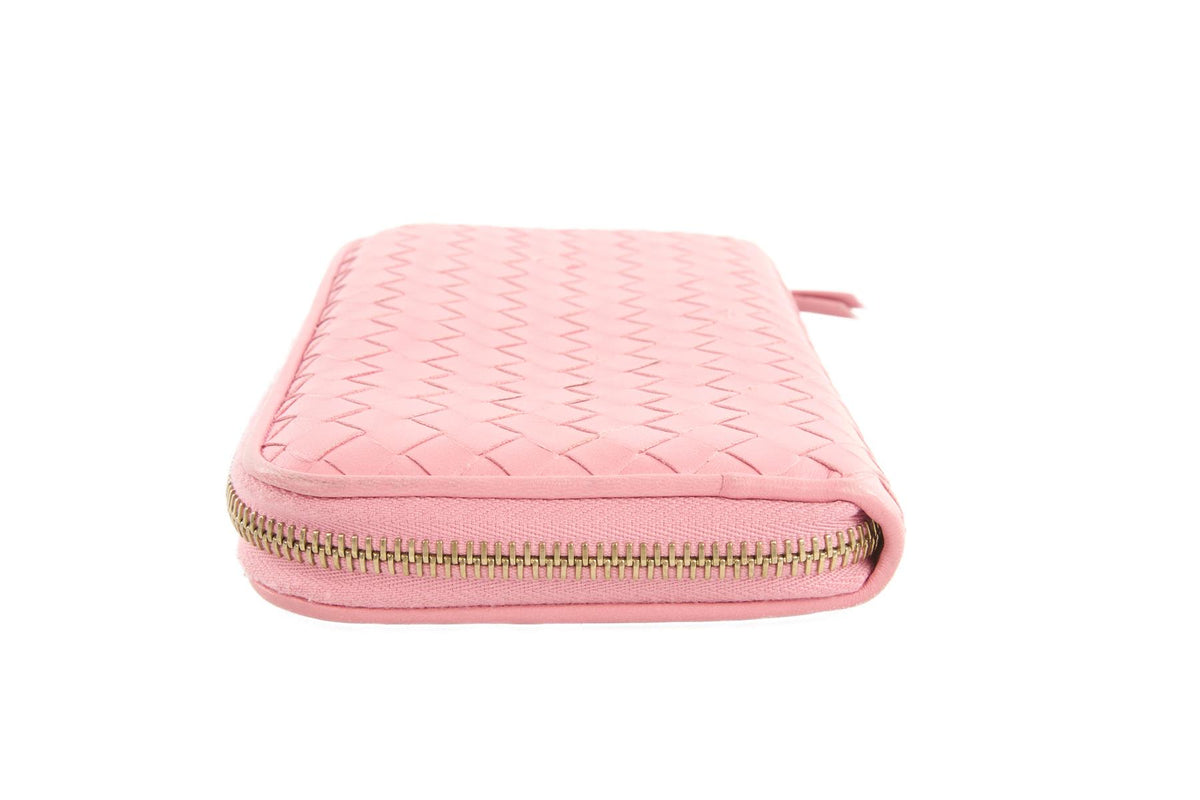 BOTTEGA VENETA PINK INTRECCIATO LEATHER WALLET