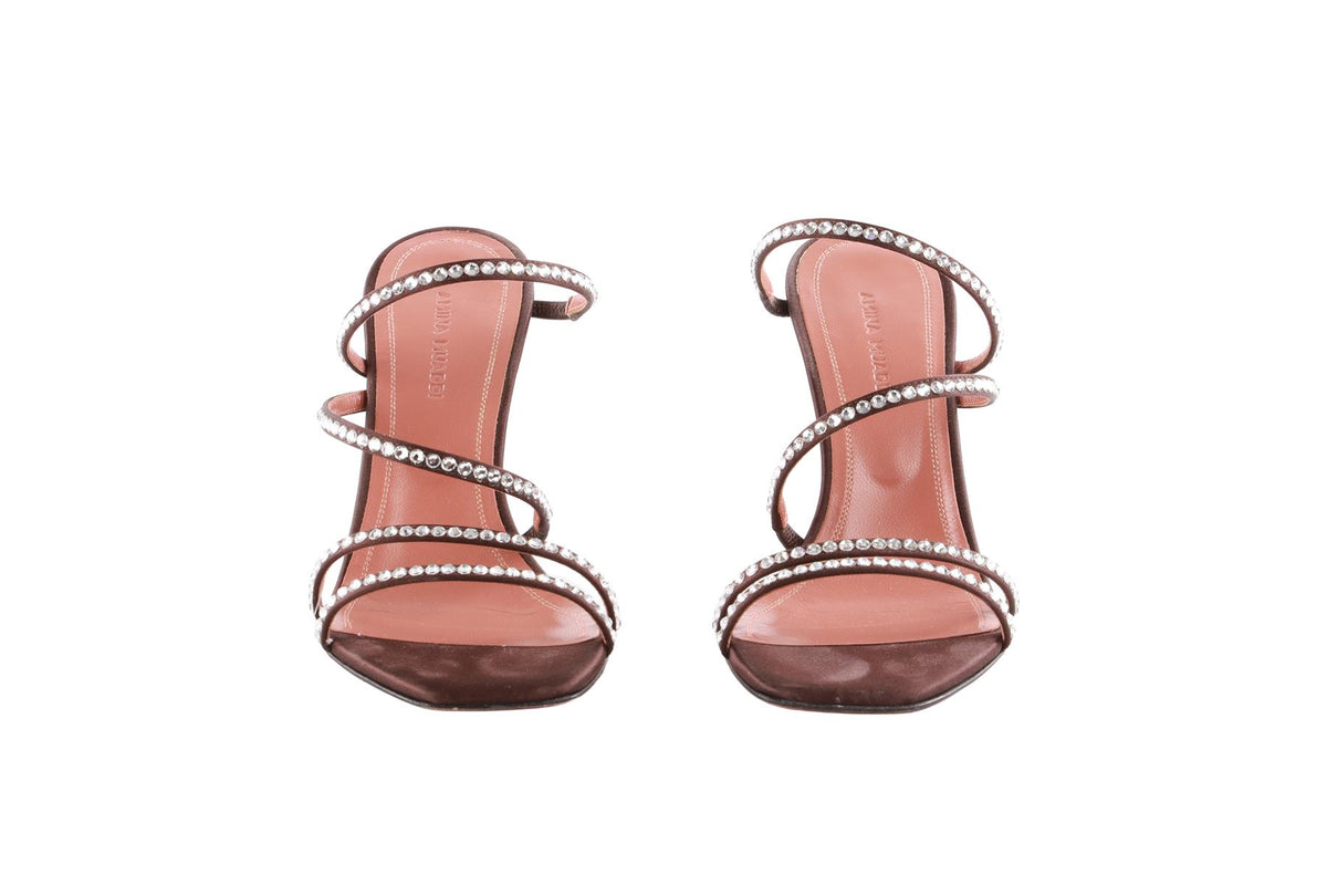 AMINA MUADDI BROWN CRYSTAL AND SATIN SANDALS EU 36 UK 3 US 9