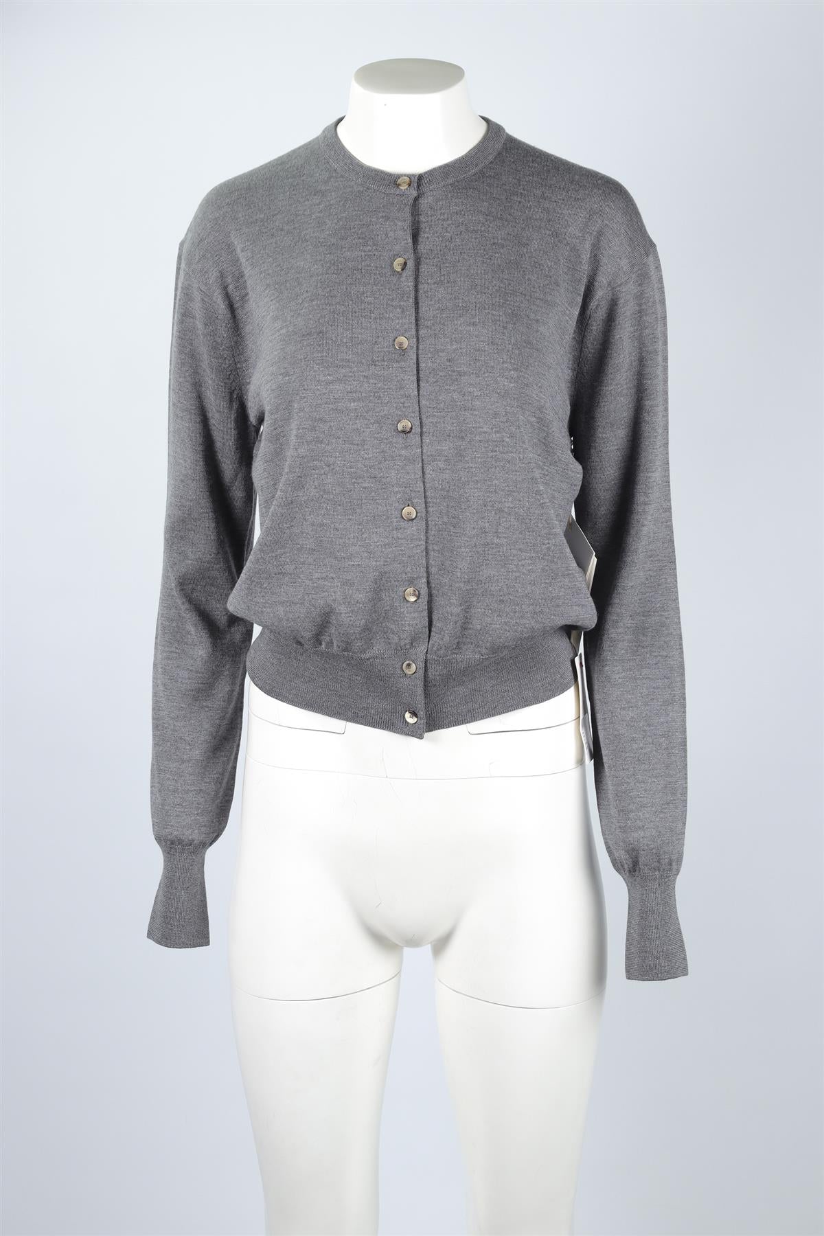 KHAITE GREY WOOL CARDIGAN MEDIUM
