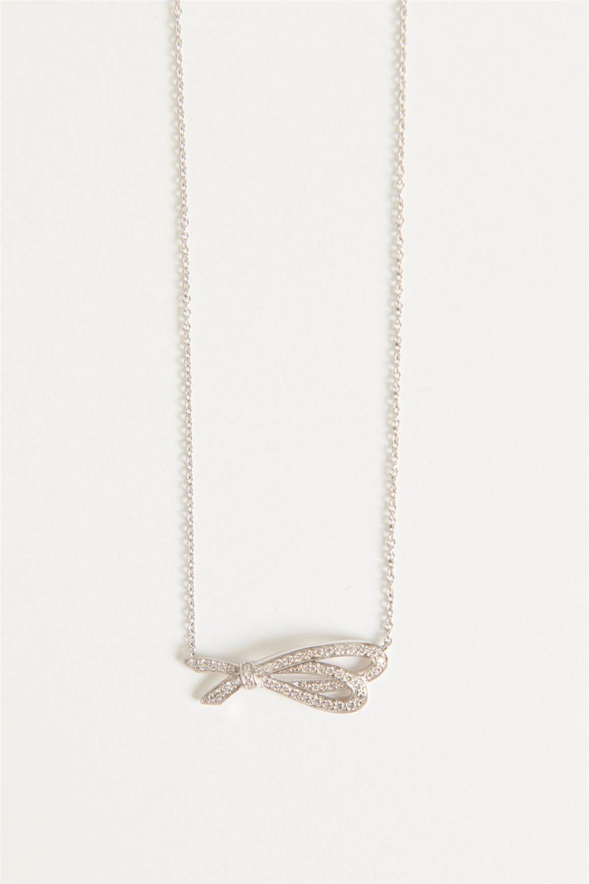 TIFFANY & CO. BOW 18K WHITE GOLD AND DIAMOND NECKLACE