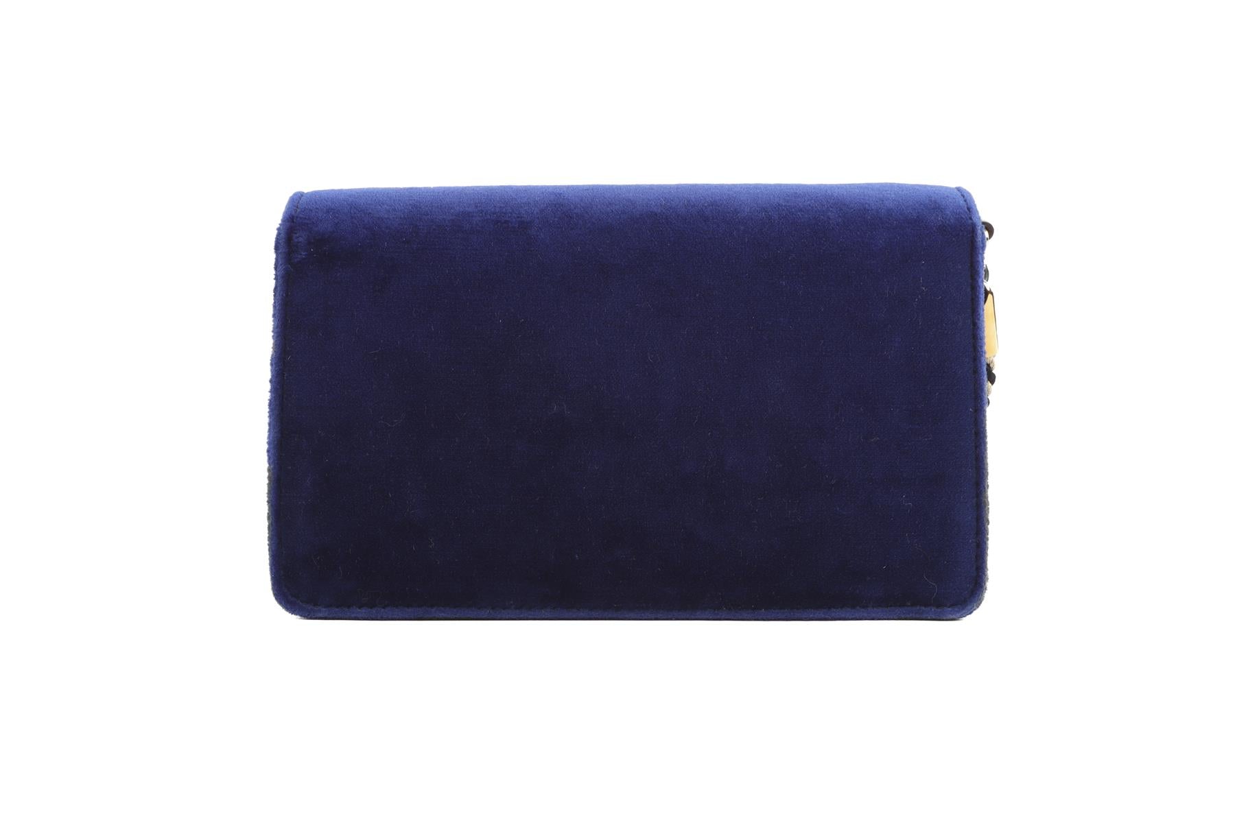 GUCCI BLUE BROADWAY SMALL VELVET SHOULDER BAG