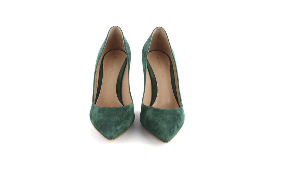 GIANVITO ROSSI GREEN SUEDE PUMPS EU 38 UK 5 US 8
