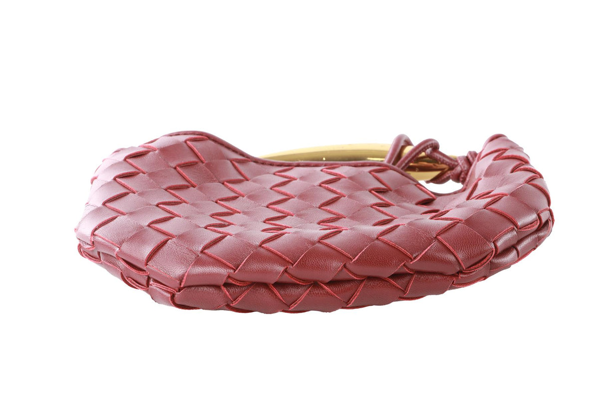 BOTTEGA VENETA BURGUNDY SARDINE MINI INTRECCIATO LEATHER SHOULDER BAG