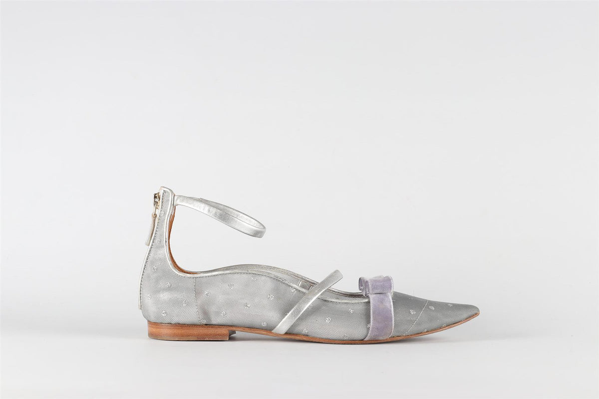 MALONE SOULIERS + ROY LUWOLT SILVER MESH BALLET FLATS EU 38 UK5 US 8