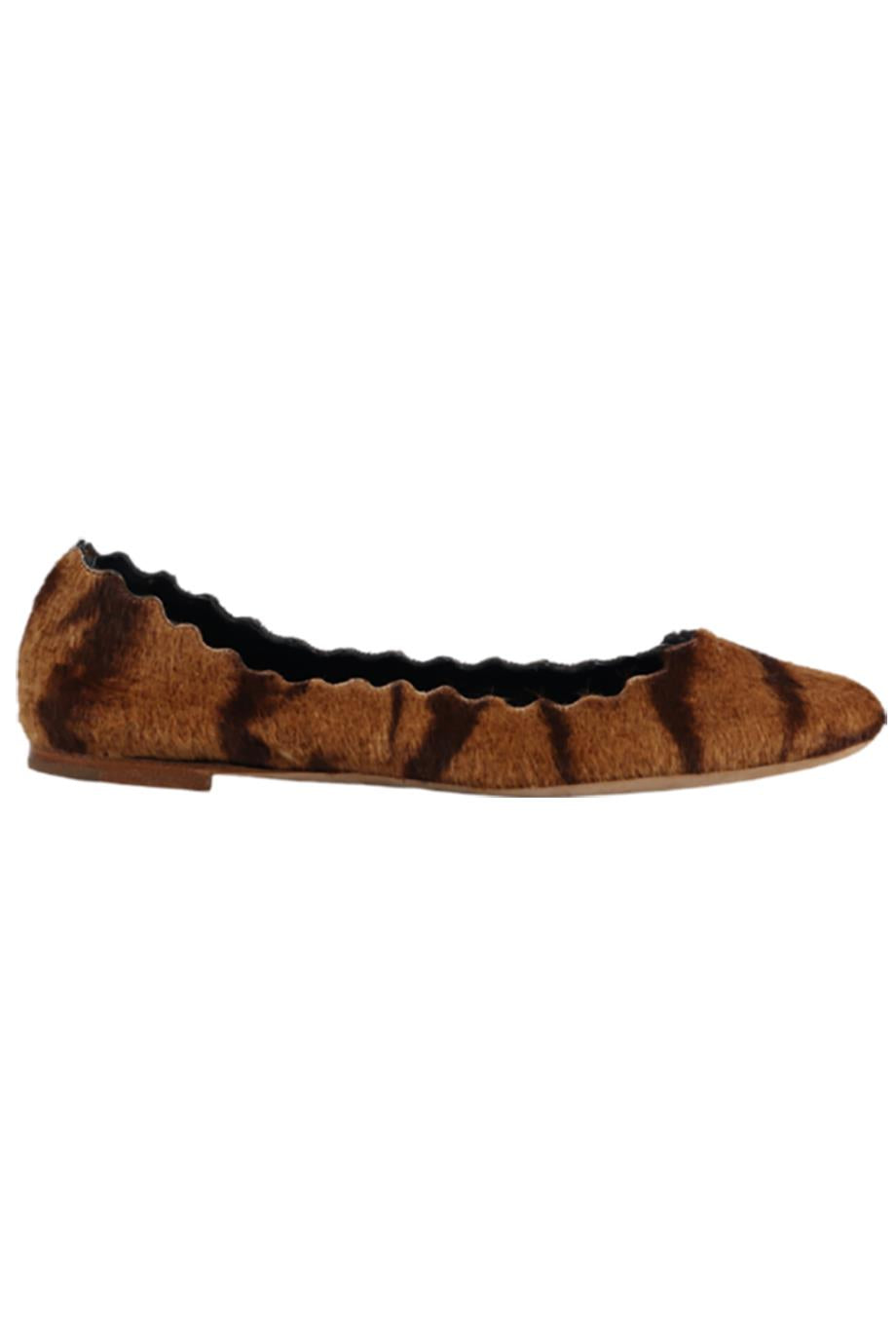 CHLOÉ LAUREN CALF HAIR BALLERINA FLATS EU 37 UK 4 US 7