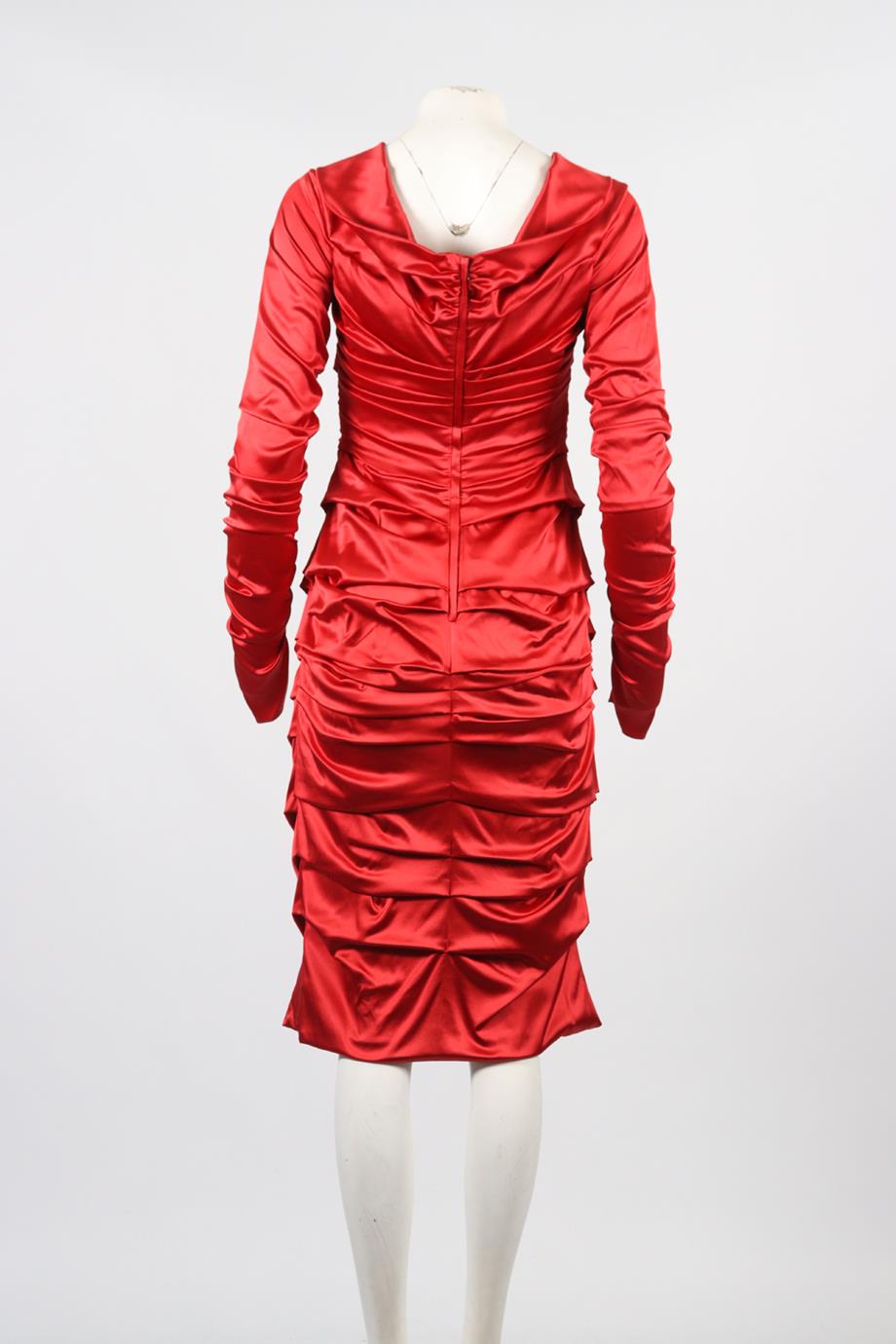DOLCE & GABBANA RUCHED SATIN MIDI DRESS IT 46 UK 14