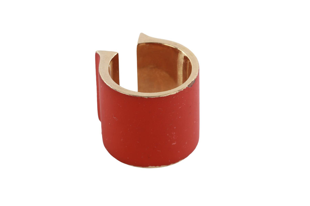 CHRISTIAN DIOR RED LACQUER AND GOLD TONE RING MEDIUM
