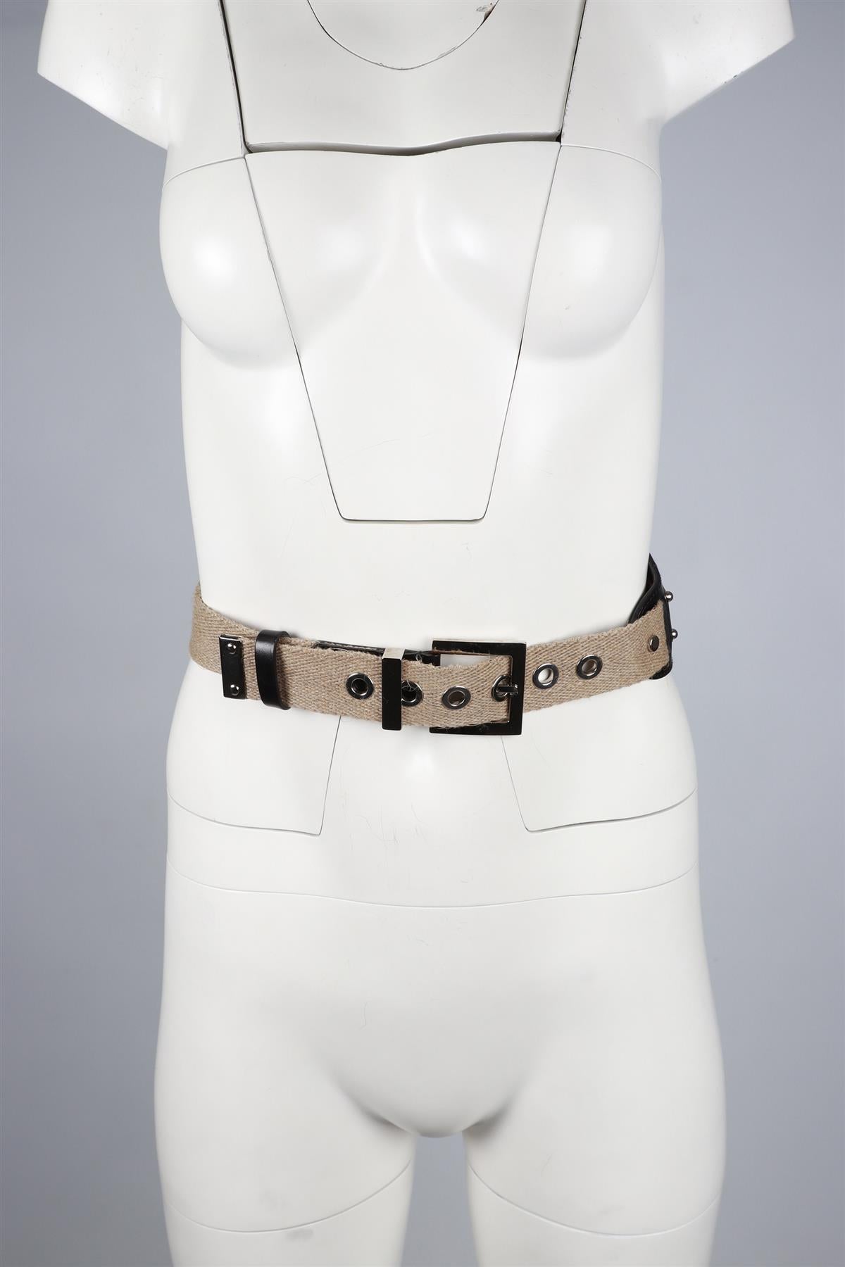 DOLCE & GABBANA BEIGE CANVAS AND LEATHER WAIST BELT 25.5-30 IN