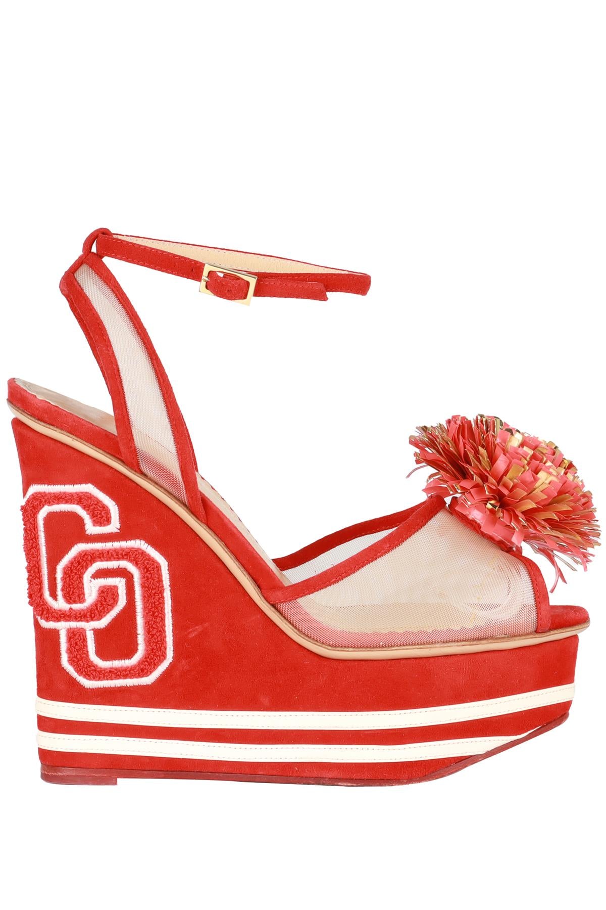 CHARLOTTE OLYMPIA RED SUEDE WEDGE SANDALS EU 36 UK 3 US 6