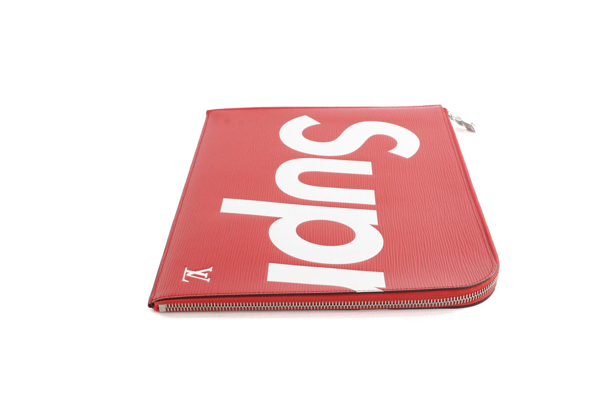 LOUIS VUITTON + SUPREME RED 2017 POCHETTE JOUR GM EPI LEATHER CLUTCH