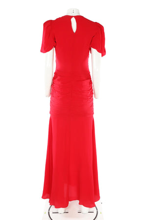 DE LA VALI RED SILK MAXI DRESS UK 8