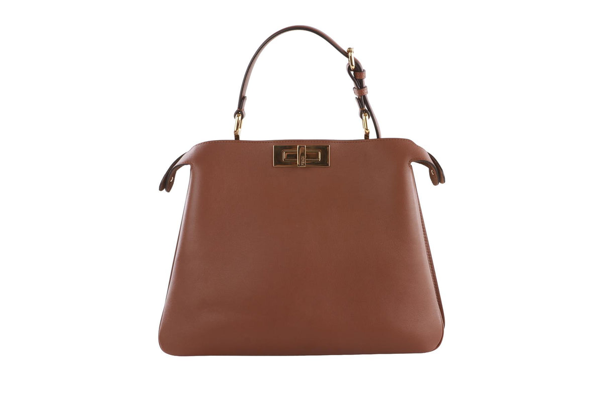 FENDI BROWN PEEKABOO SOFT MEDIUM LEATHER TOTE BAG