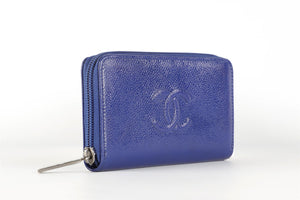 CHANEL BLUE 2014-2015 CC PATENT LEATHER WALLET