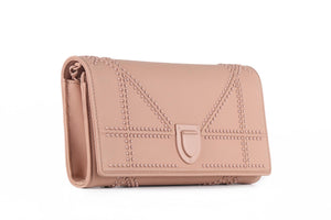 CHRISTIAN DIOR PINK DIORAMA CROISIERE LEATHER WALLET ON CHAIN