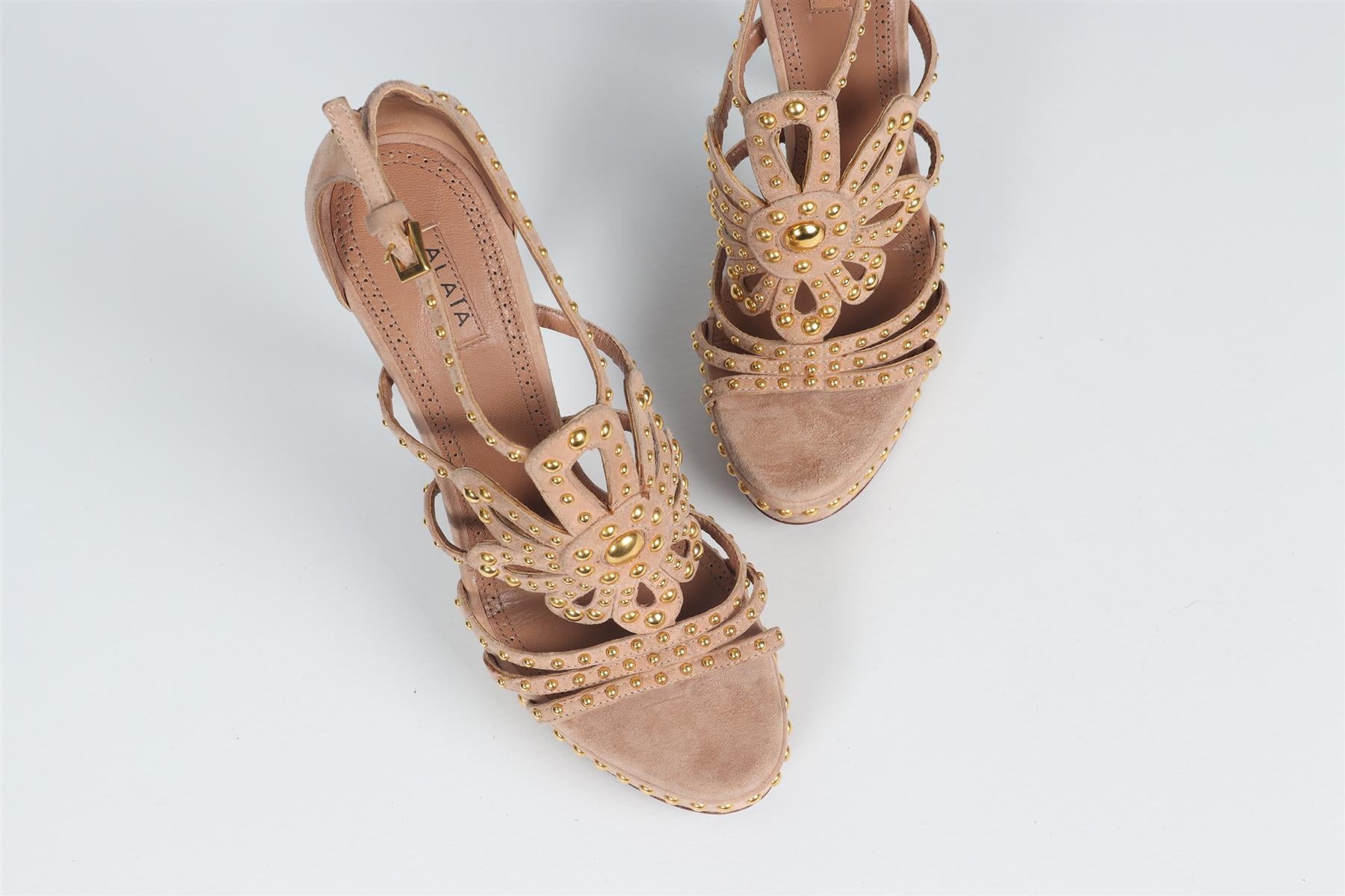 AZZEDINE ALAÏA NUDE SUEDE SANDALS EU 37 UK 4 US 7