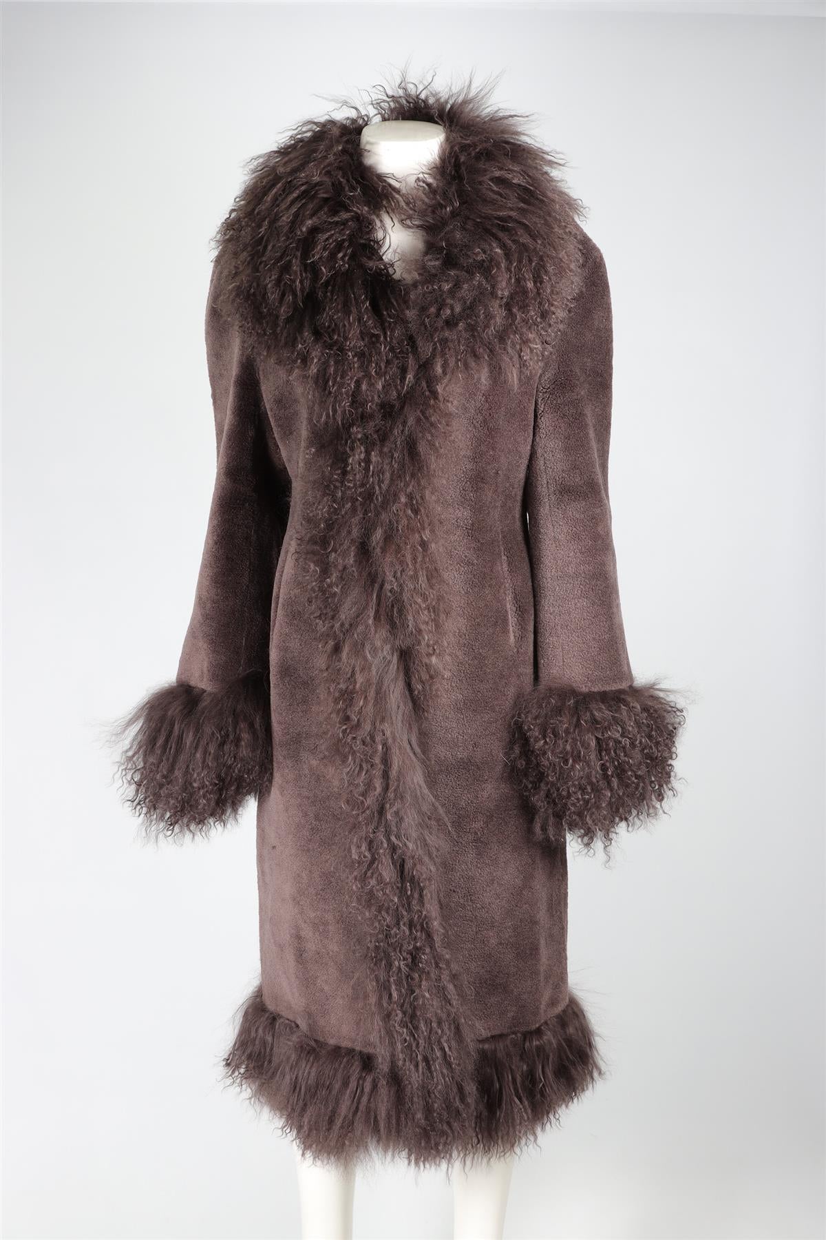 CHARLOTTE SIMONE BROWN FAUX SHEARLING COAT SMALL