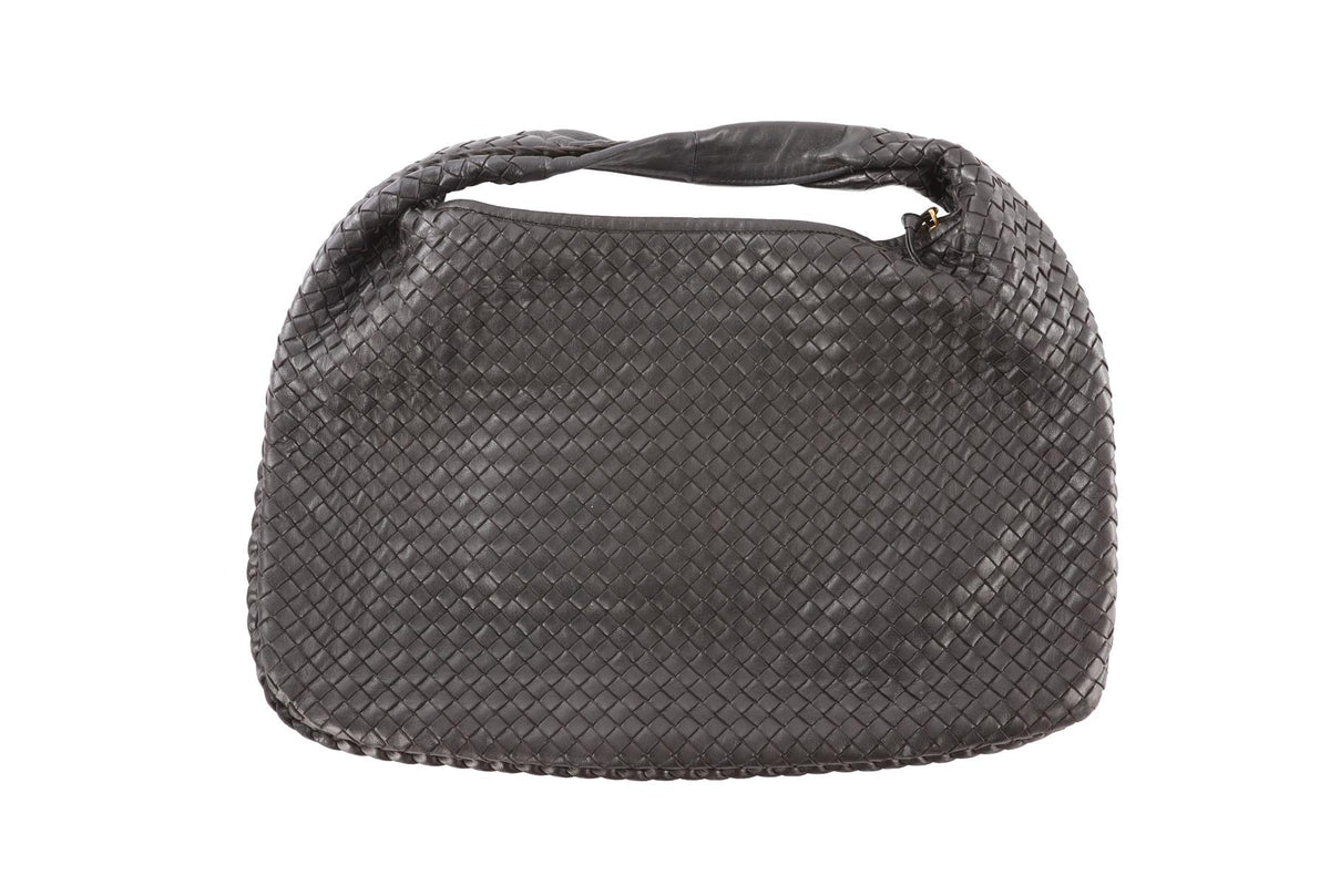 BLACK MEDIUM INTRECCIATO LEATHER SHOULDER BAG