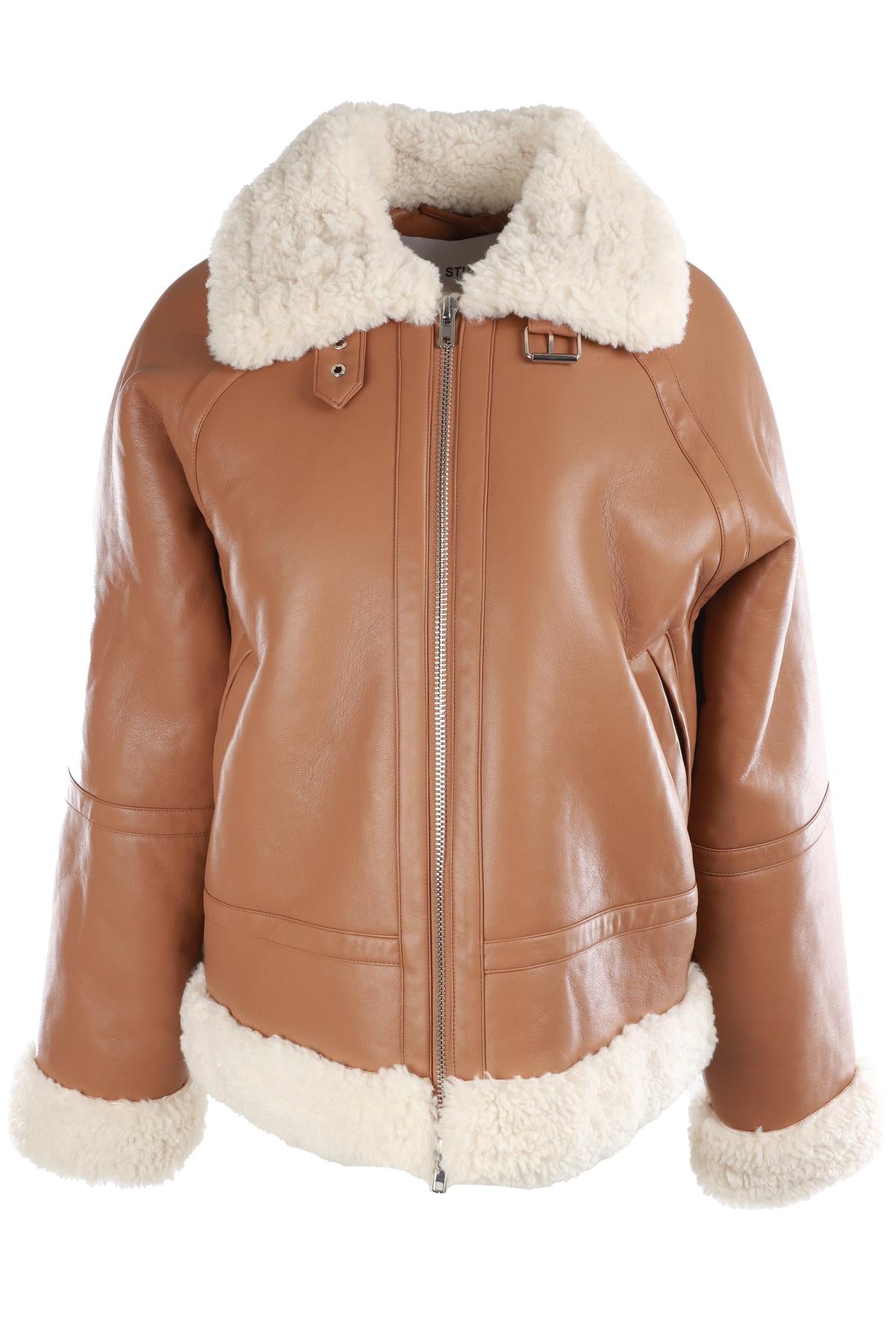 STAND STUDIO BROWN FAUX LEATHER JACKET EU 34 UK 6