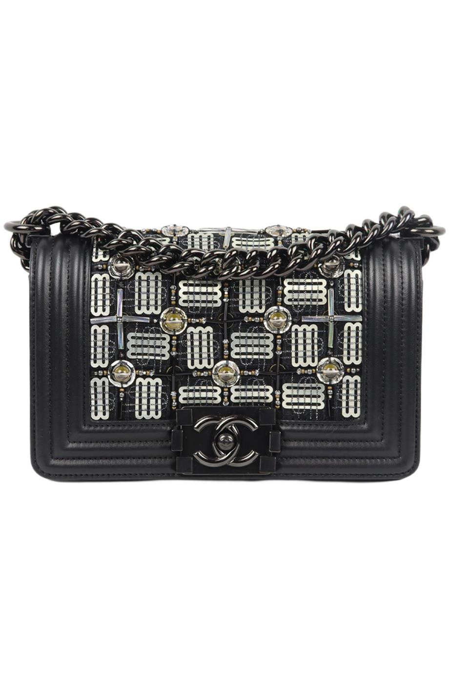 CHANEL 2017 BOY SMALL LED EMBELLISHED LEATHER SHOULDER BAG