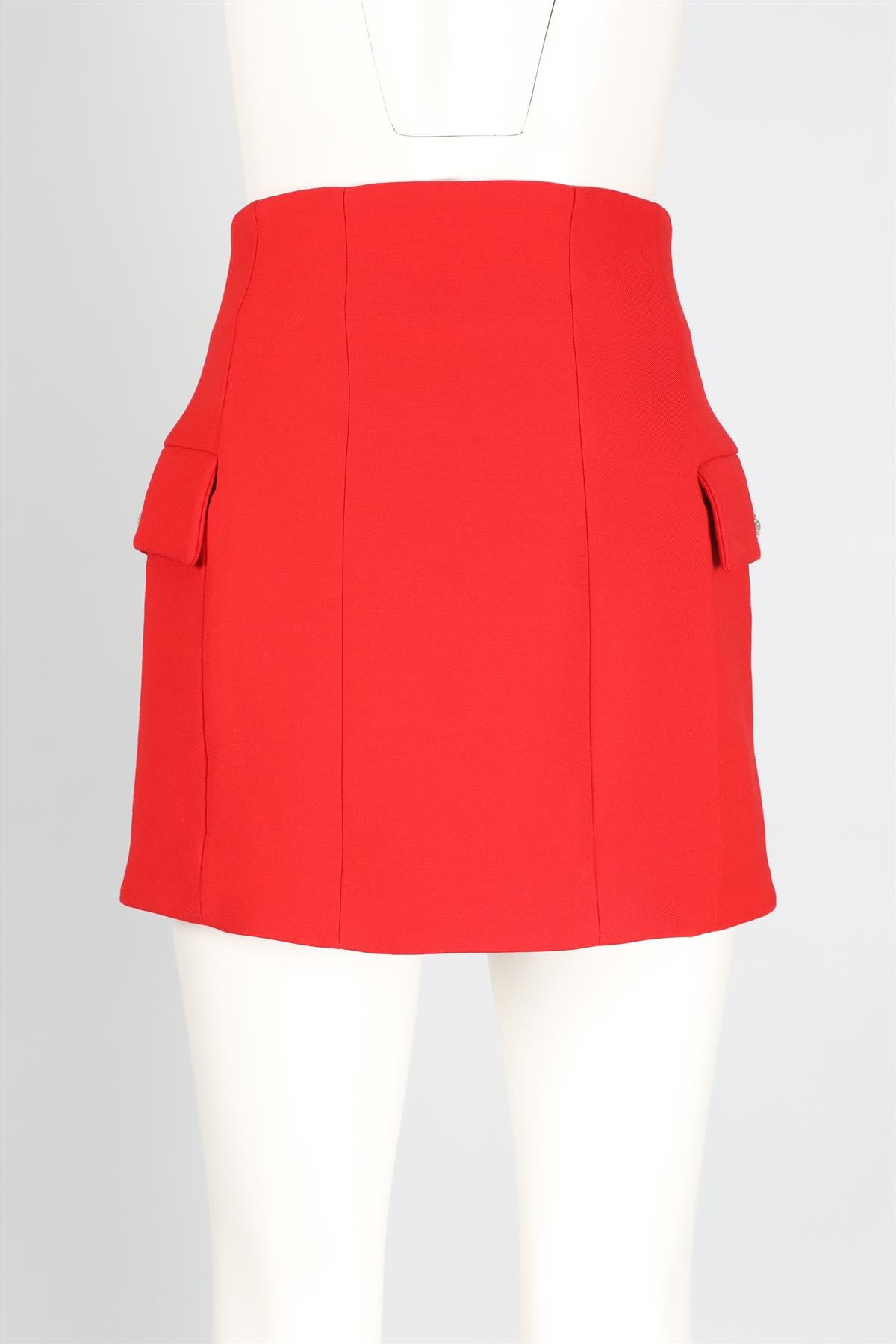 ALESSANDRA RICH RED CRYSTAL AND WOOL MINI SKIRT SMALL