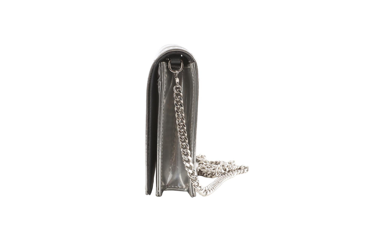 CHRISTIAN DIOR SILVER DIORAMA WALLET ON CHAIN MICROCANNAGE LEATHER CROSSBODY BAG
