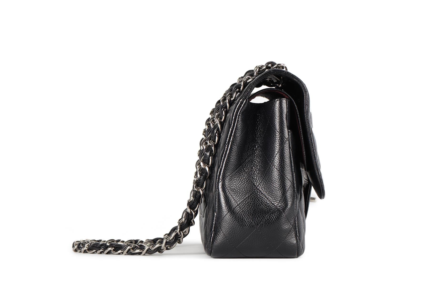 CHANEL BLACK 2011 CLASSIC DOUBLE FLAP JUMBO QUILTED CAVIAR LEATHER SHOULDER BAG