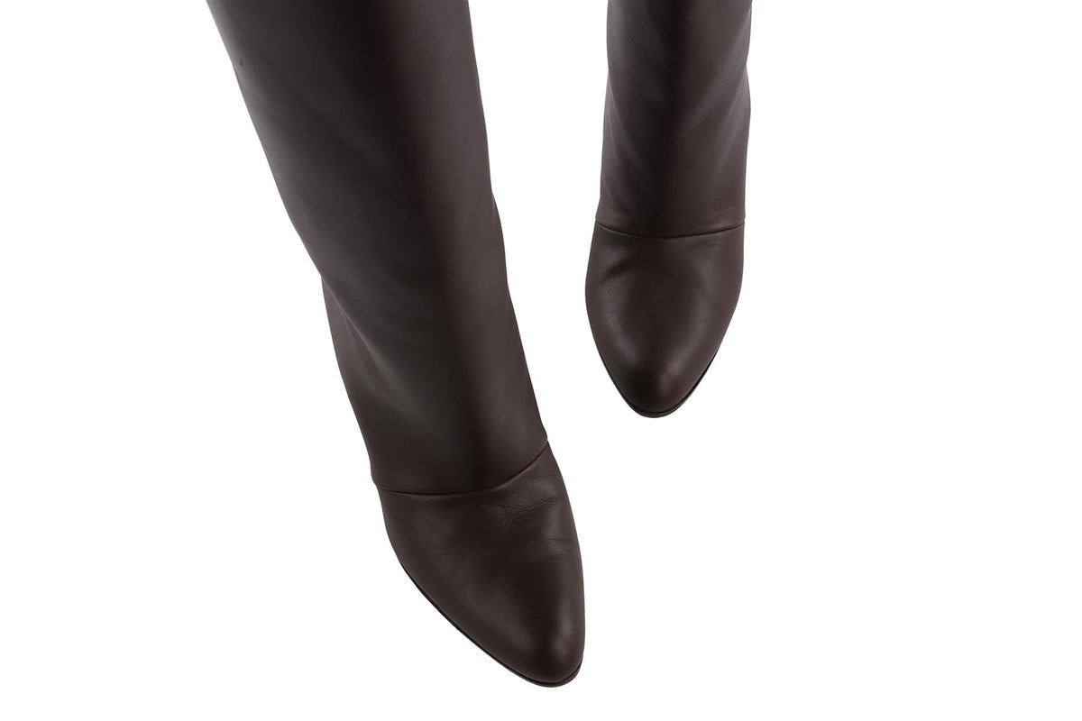 MANOLO BLAHNIK BROWN LEATHER KNEE HIGH BOOTS  EU 38.5 UK 5.5 US 8.5