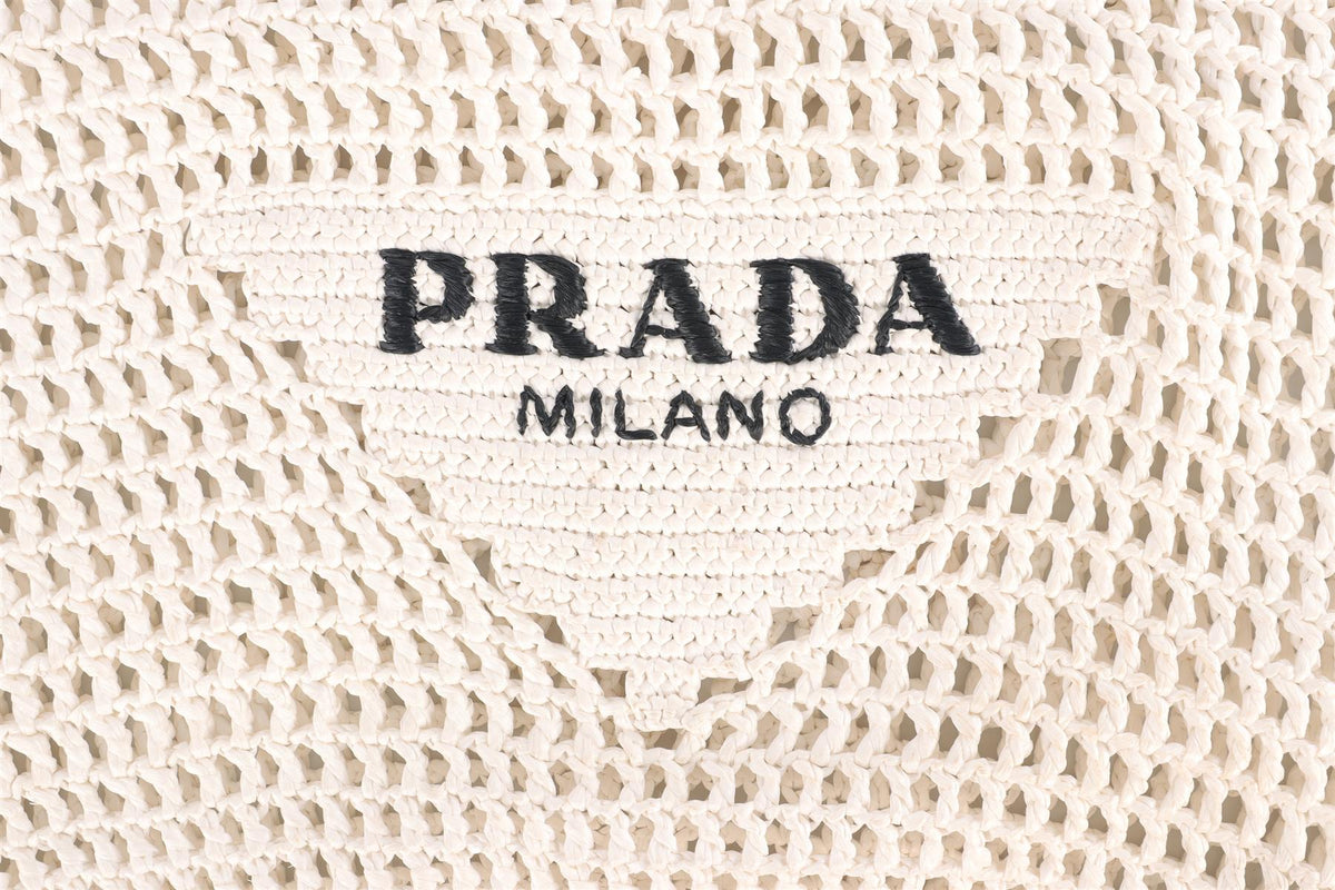 PRADA WHITE RAFFIA TOTE BAG