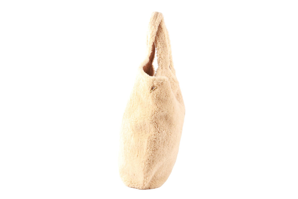 SAINT LAURENT BEIGE ICARE MAXI SHEARLING TOTE BAG