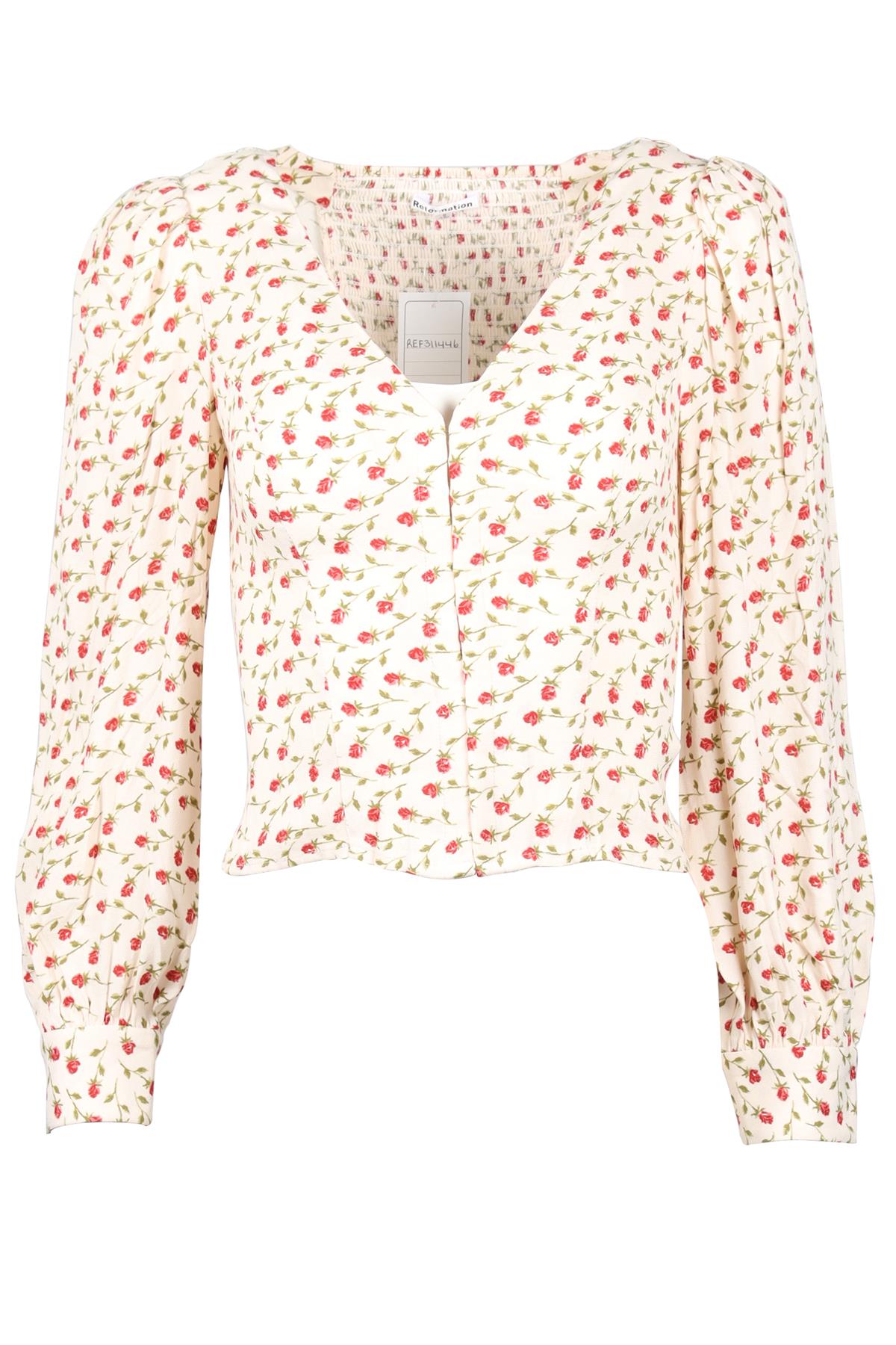 REFORMATION CREAM FLORAL PRINT CREPE TOP US 0 UK 4