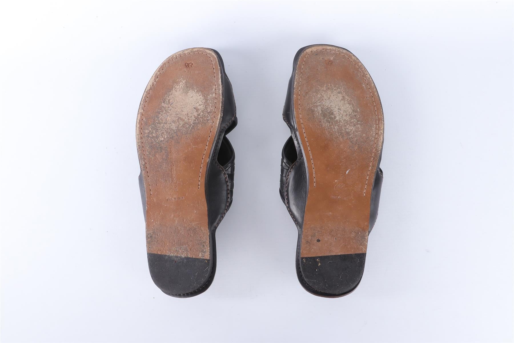 BOTTEGA VENETA BLACK MEN'S INTRECCIATO LEATHER SANDALS EU 42 UK 8 S 9