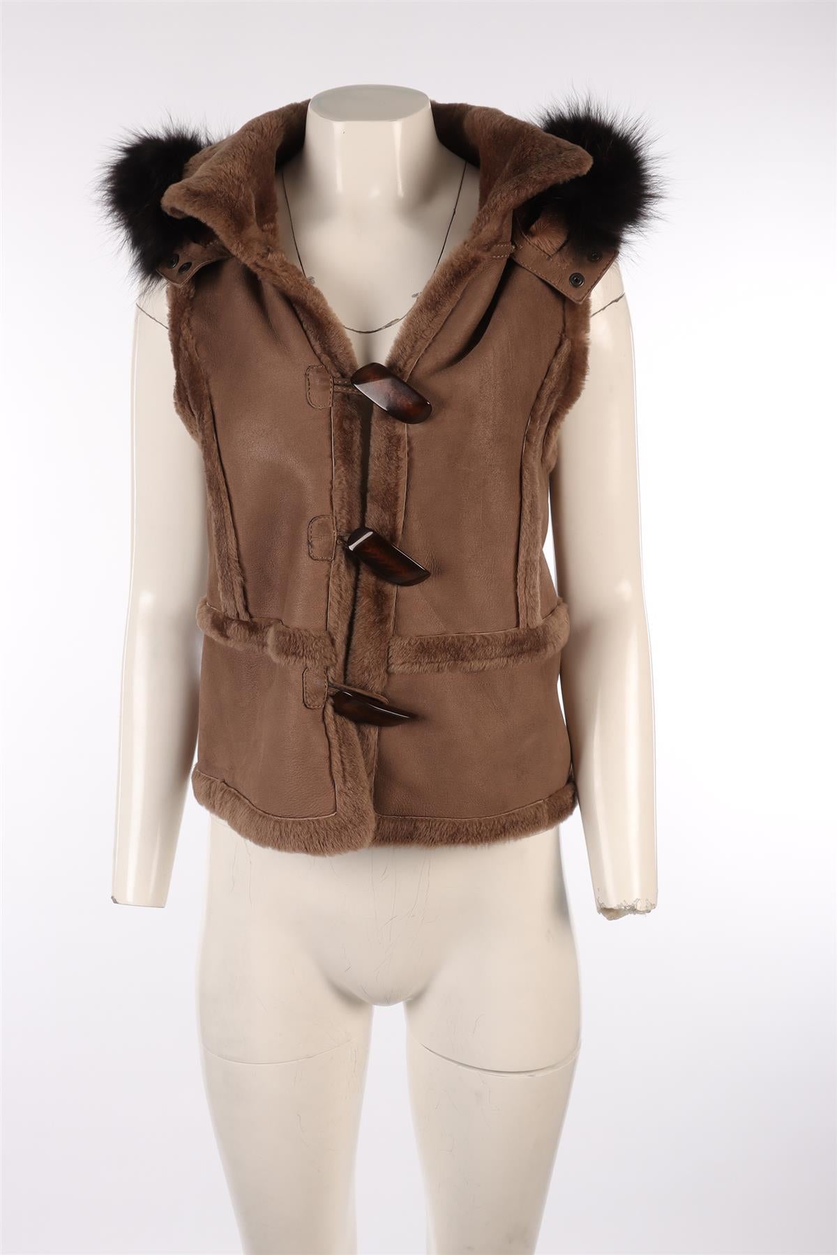 NATACHA & VANESSA BROWN SHEARLING GILET FR 40 UK 12