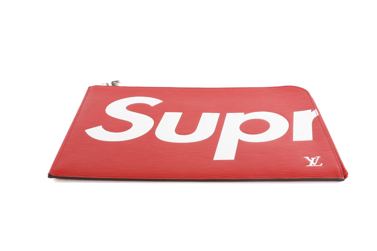 LOUIS VUITTON + SUPREME RED 2017 POCHETTE JOUR GM EPI LEATHER CLUTCH