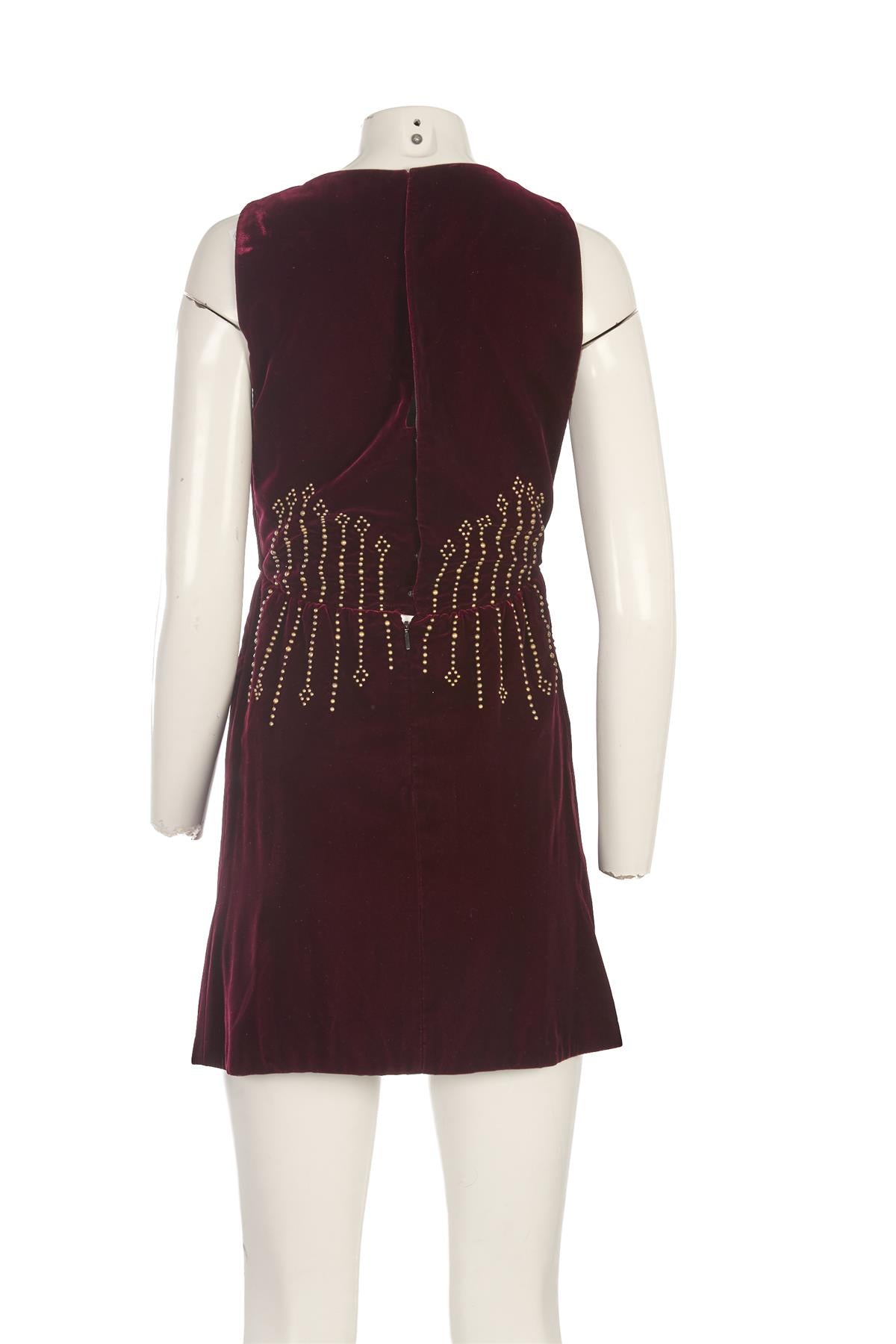 SAINT LAURENT BURGUNDY VELVET MINI DRESS FR 36 UK 8