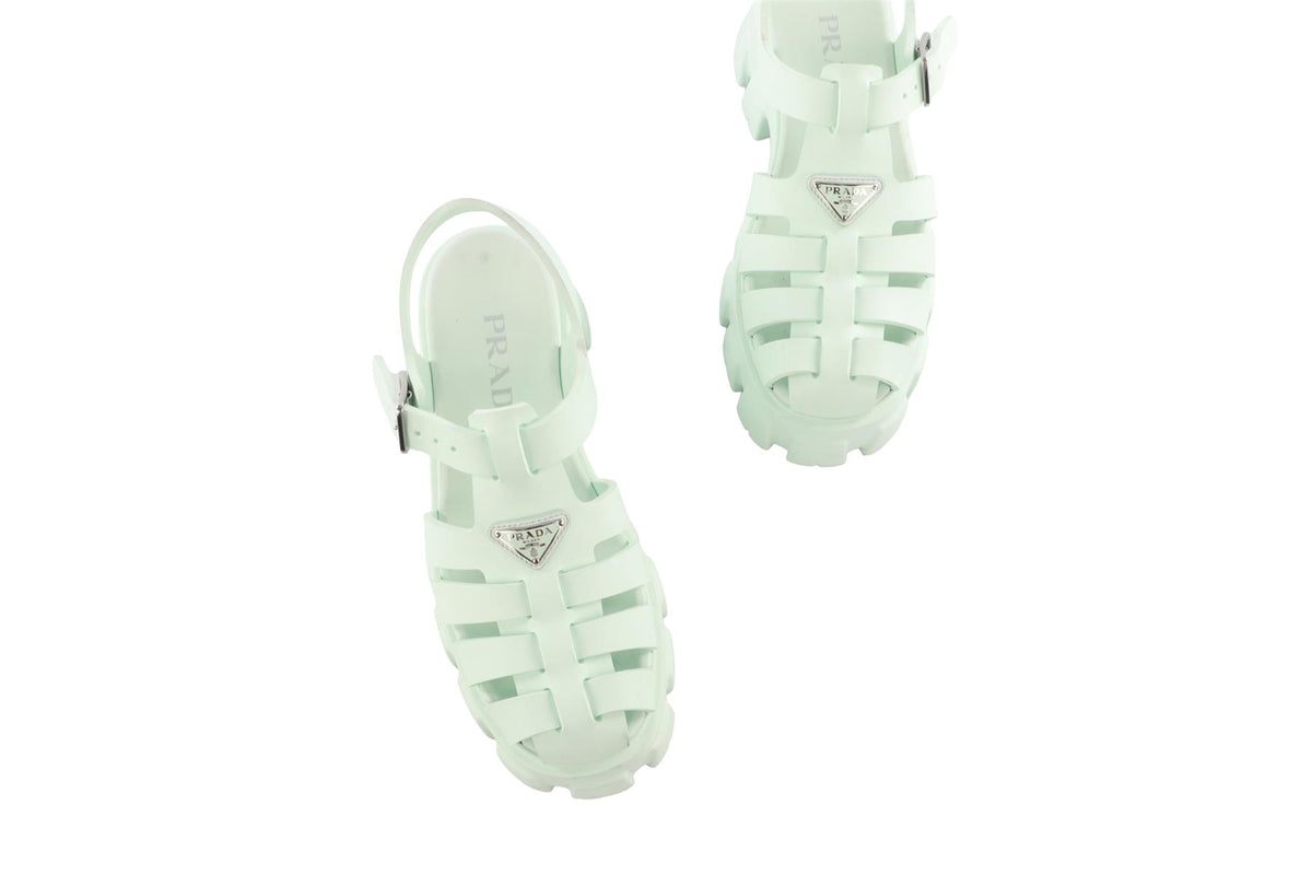 PRADA GREEN MONOLITH LEATHER PLATFORM SANDALS EU 38 UK 5 US 8