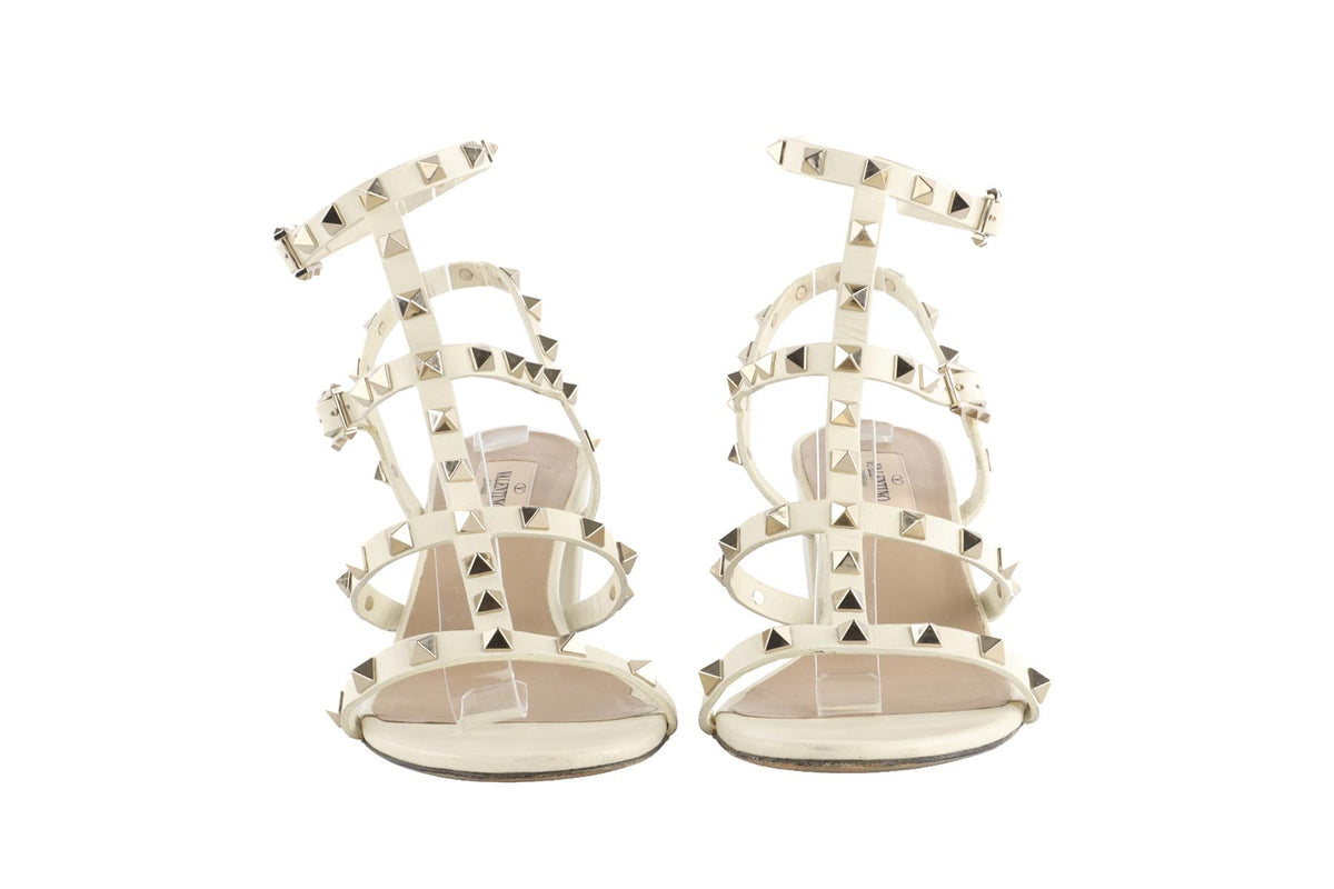 VALENTINO GARAVANI IVORY ROCKSTUD LEATHER SANDALS EU 39 UK 6 US 9