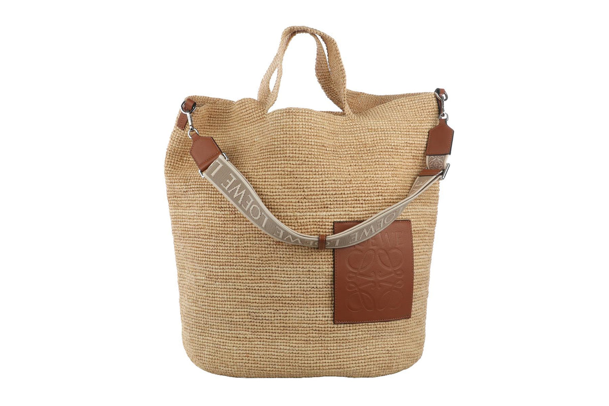 LOEWE + PAULA'S IBIZA BEIGE SLIT LARGE RAFFIA TOTE BAG