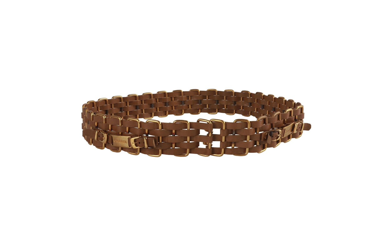 CHANEL BROWN 2001 LEATHER AND GOLD TONE WAIST BELT
