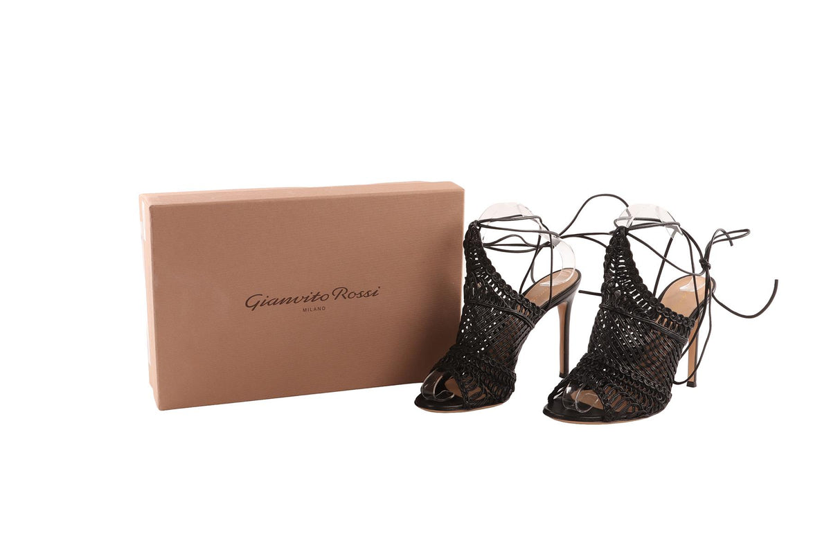GIANVITO ROSSI BLACK LEATHER SANDALS EU 38.5 UK 5.5