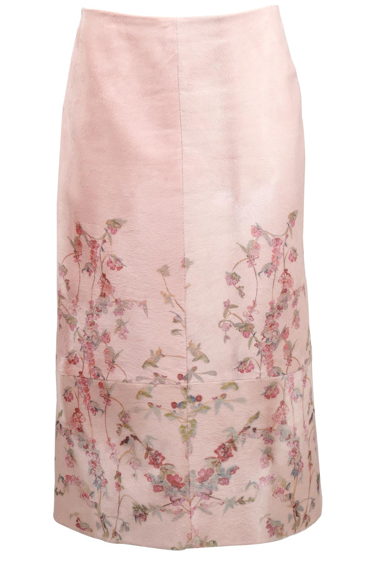 BRANDON MAXWELL PINK CALF HAIR MIDI SKIRT US 8 UK 12