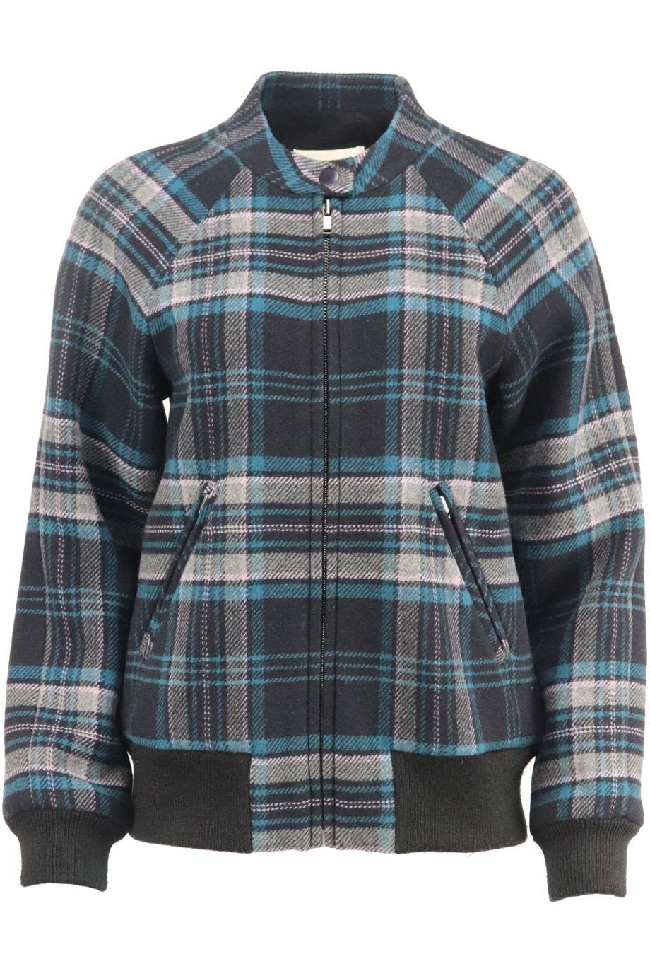 REBECCA TAYLOR CHECKED WOOL BLEND BOMBER JACKET LARGE