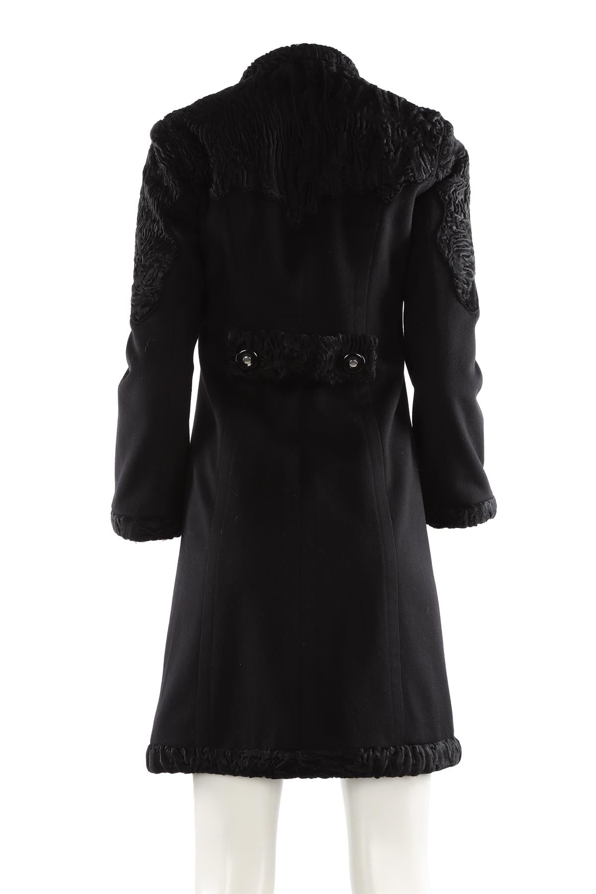 FONTANA COUTURE BLACK VINTAGE PERSIAN LAMB AND WOOL COAT IT 40 UK 8