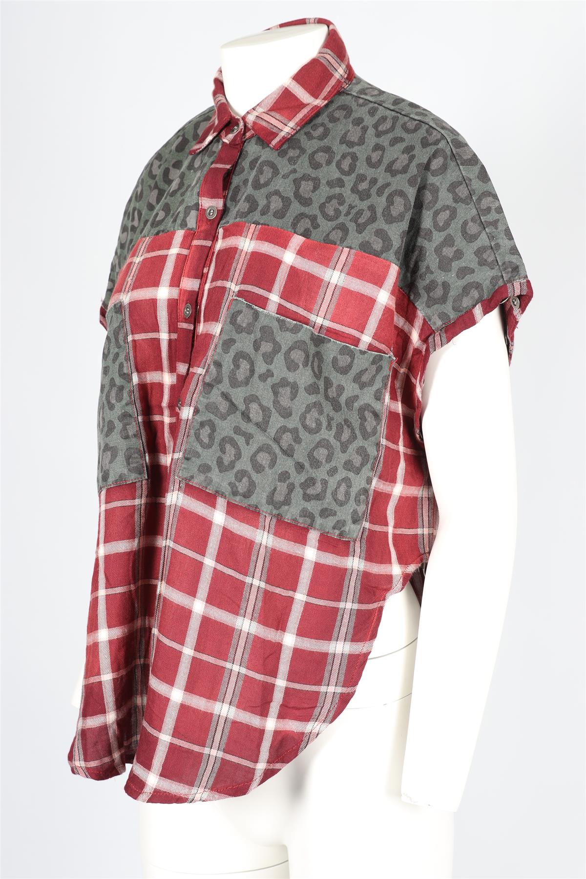 ONE TEASPOON RED CHECKED COTTON SHIRT MEDIUM