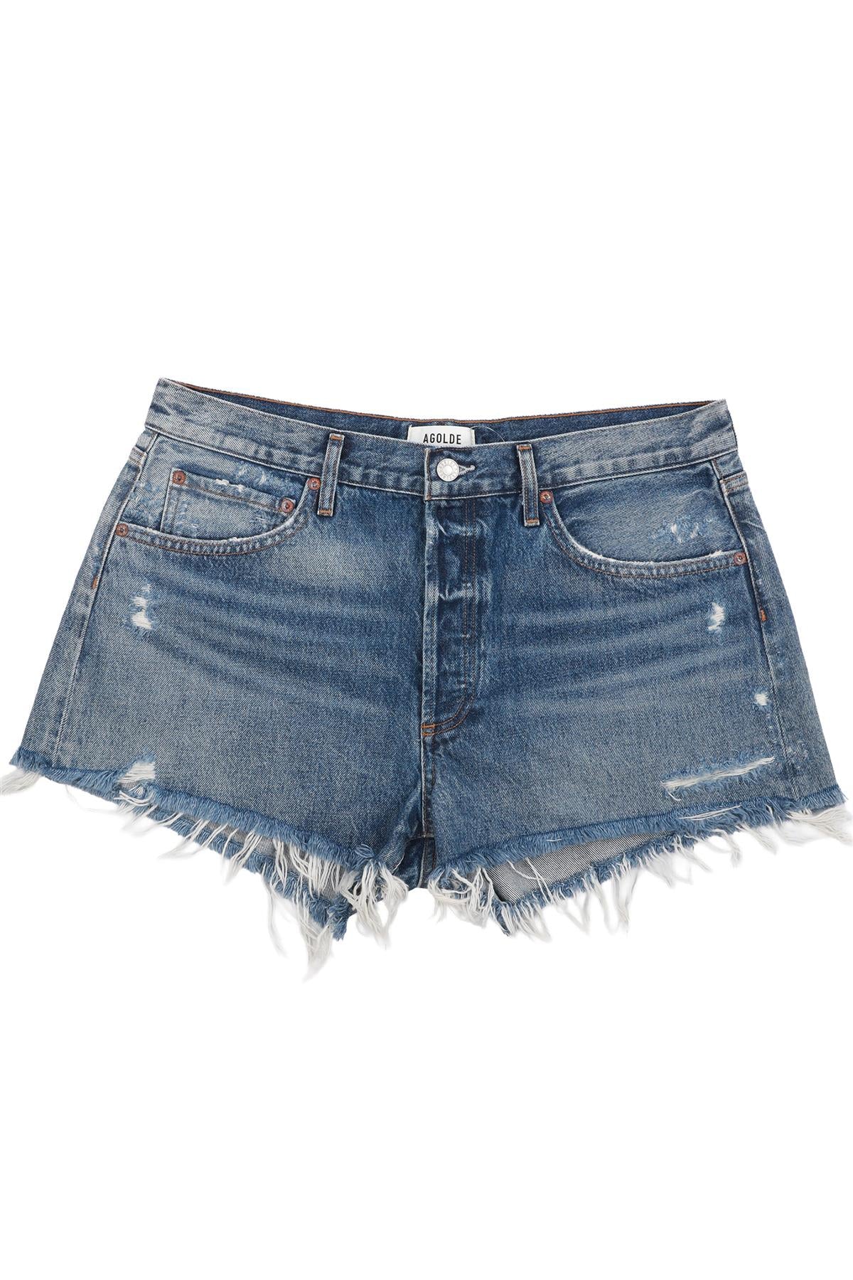 AGOLDE BLUE HIGH RISE DENIM SHORTS W30 UK 12